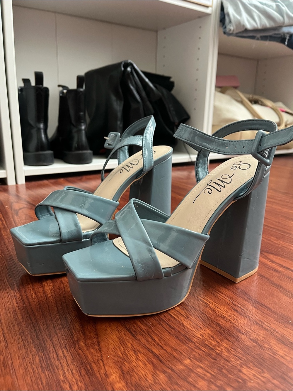 Elle Blue Patent Platform Sandals